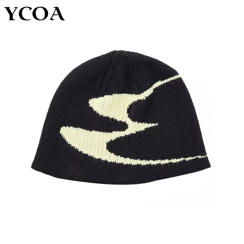 Men Beanies Knit Y2K Hip Hop Graphic Caps Streetwear Winter Gothic Vintage Korean Fashion Pullover Accessories Unisex Women Hats