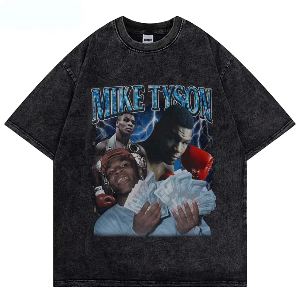 Mike Tyson Washed T Shirt Vintage Boxing Champion T-Shirts Streetwear Retro Tshirt Summer Short-Sleeved Shirts Oversized Tshirts