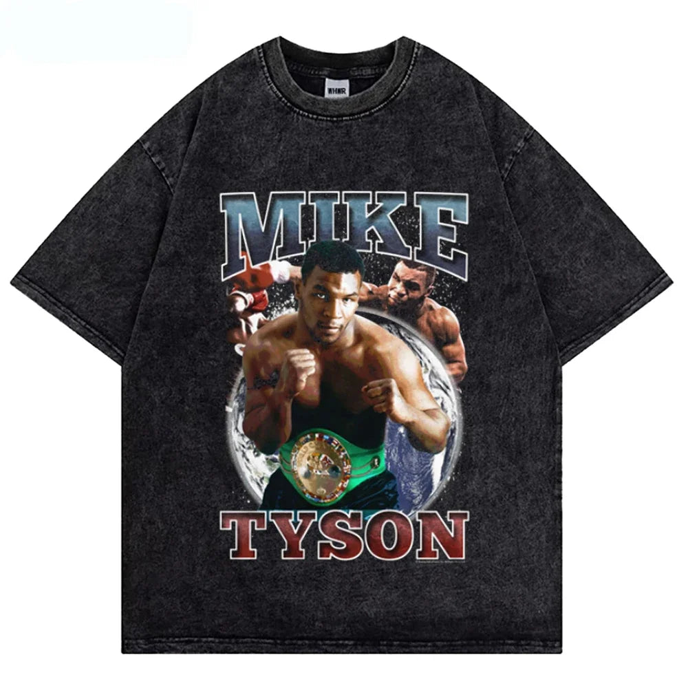 Mike Tyson Washed T Shirt Vintage Boxing Champion T-Shirts Streetwear Retro Tshirt Summer Short-Sleeved Shirts Oversized Tshirts