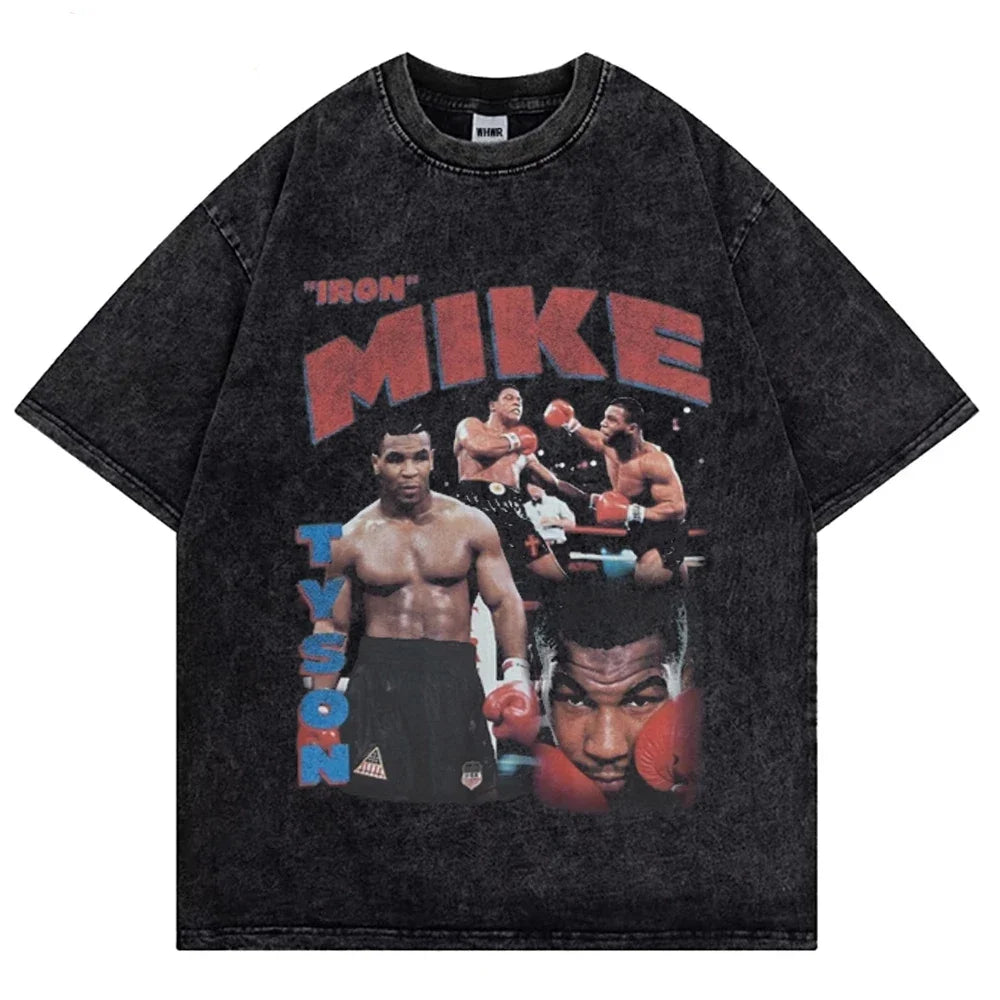 Mike Tyson Washed T Shirt Vintage Boxing Champion T-Shirts Streetwear Retro Tshirt Summer Short-Sleeved Shirts Oversized Tshirts